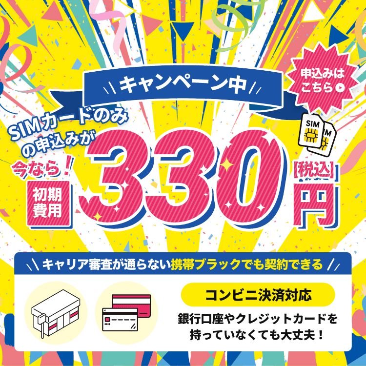 SIMカードのみの申込みが今なら330円（税込）